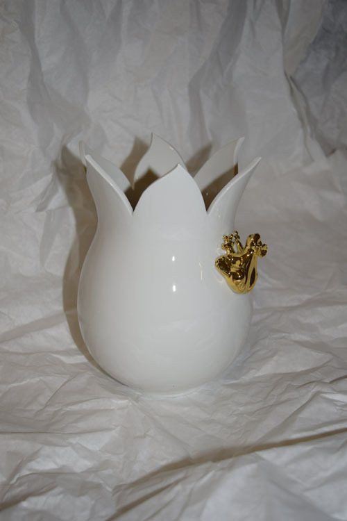 Märchenporzellan ® Vase bauchig mit 24 Karat vergoldetem Frosch glänzend