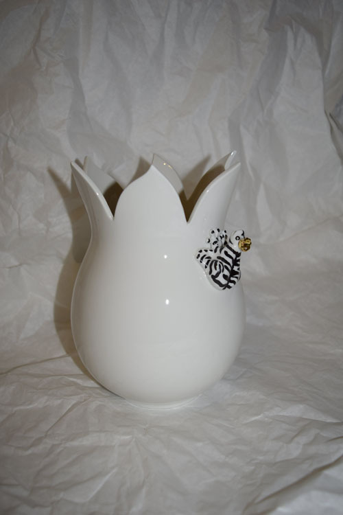 Märchenporzellan ® Vase bauchig mit Zebrafrosch handbemalt