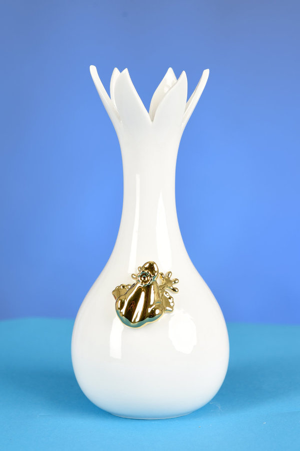Märchenporzellan ® Vase schmal mit 24 Karat vergoldetem Frosch glänzend