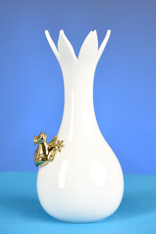 Märchenporzellan ® Vase schmal mit 24 Karat vergoldetem Frosch glänzend